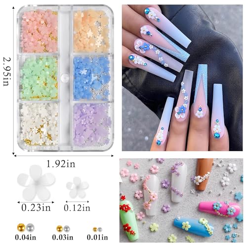 LoveOurHome 4 Boxes 3D Bow Flower Nail Charms Colorful Bowknot Nail Studs Charms Acrylic Nail Supplies with Gold Silver Pearl Beads Manicure Decorations for Gel Acrylics Nails Design, Crafts - Image 2