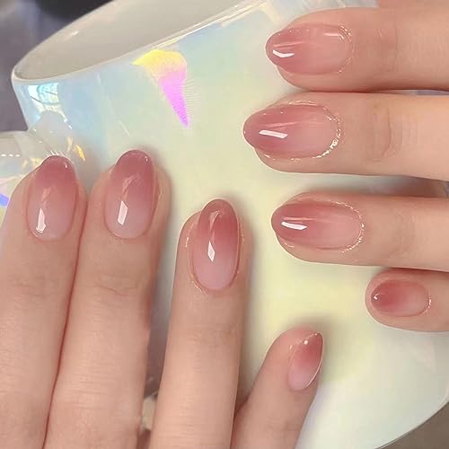 Magrace Press on Nails Short Almond Fake Nails French Tips Full Cover Short Round False Nails with Designs 24 Pcs Stick on Nails for Women and Girls