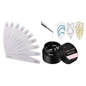 Makartt Clear Spider Gel for Nail with Nail File Bundle, Gel Nail Paint Drawing 3D Spider Gel Nail Art Polish, 100/180 Grit Nail Files for Acrylic Nails Gel