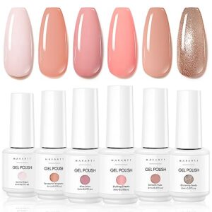 Makartt Gel Nail Polish,Skin Tones Nude Gillter Pink Brown Neutral 6 PCS 8ML Soak Off UV LED All Seasons Gel Polish Set Manicure DIY Nail Art Designs Home Salon