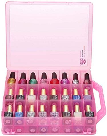 Makartt Nail Polish Organizer, Pink Universal Nail Polish Holder for 48 Bottles, Portable Acrylic Organizer Case with 8 Adjustable Dividers, Space Saver for Nail Bottles Display