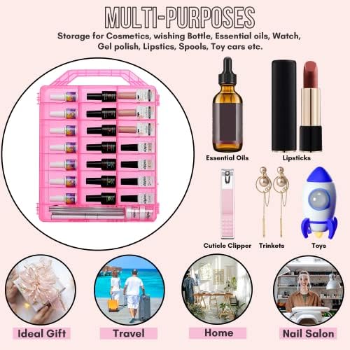 Makartt Nail Polish Organizer, Pink Universal Nail Polish Holder for 48 Bottles, Portable Acrylic Organizer Case with 8 Adjustable Dividers, Space Saver for Nail Bottles Display - Image 8