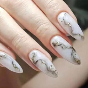 Marble acrylic nails with unique design.
