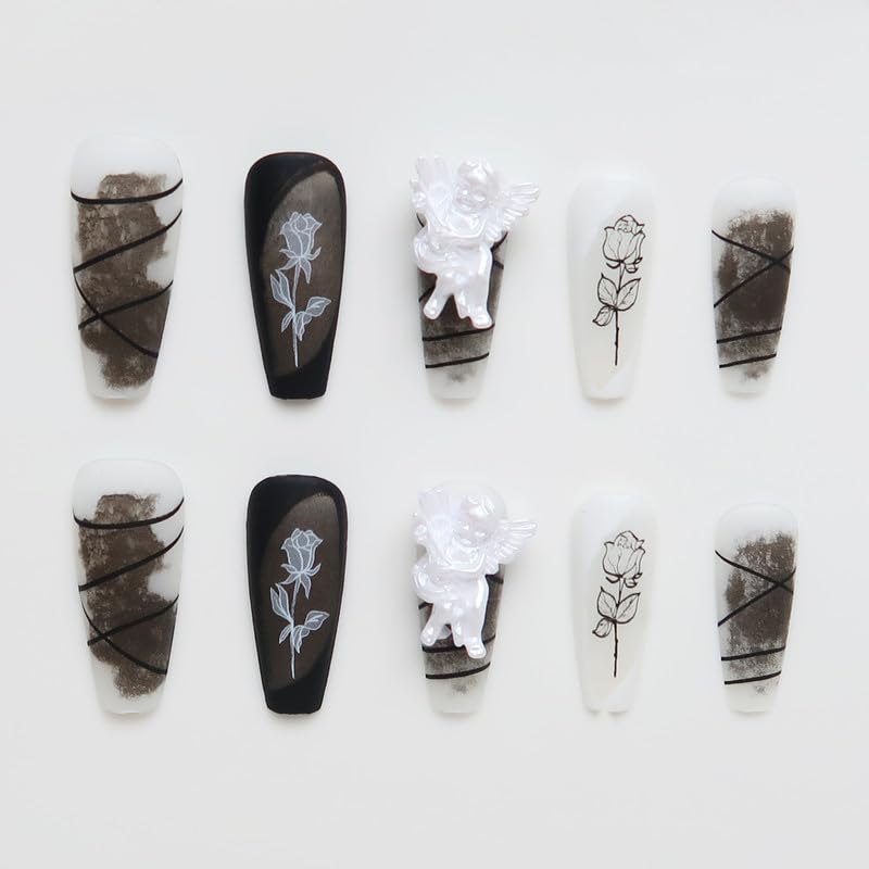 Matte Black Coffin Shaped Acrylic Nail Set 24 Pieces for Stylish Nail Art - Image 3