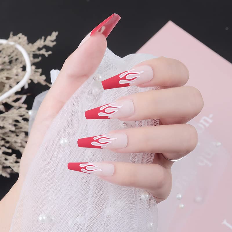 Matte Red Acrylic Nails Coffin - Image 2