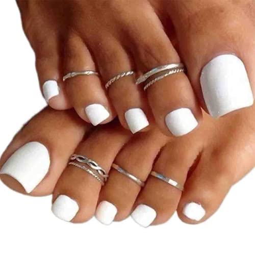 Matte White Press on Toenails French Square Acrylic Pure White Fake Toenails Fake Nails Short Toe Nails Press on Square Stick on Nails False Toenails for Women for Nail Art 24pcs - Image 3