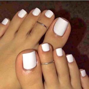 Matte White Press on Toenails French Square Acrylic Pure White Fake Toenails Fake Nails Short Toe Nails Press on Square Stick on Nails False Toenails for Women for Nail Art 24pcs
