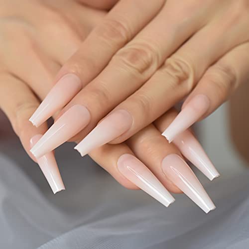 Medium Ombre Press On Nail Tips Coffin Classy Nails Fake Nails Art Classy Reusable Fingernails Uv Gel Detachable Manicure Full Cover Acrylic Nails False Nails With 24 Pcs Adhesive Sticker - Image 4