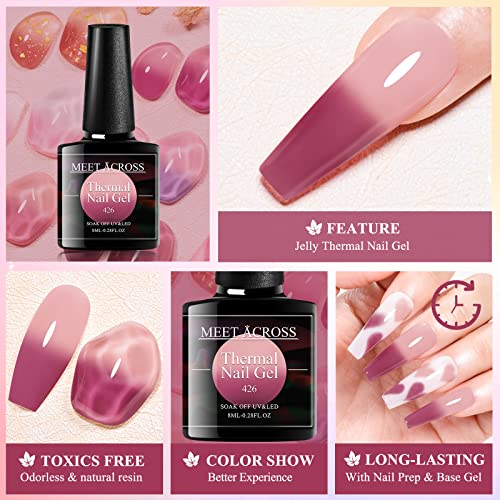 MEET ACROSS Color Changing Gel Nail Polish Set Jelly Pink Translucent 6 Colors - Image 8