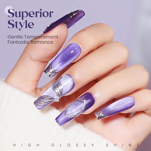 MIZHSE Cat Eye Gel Nail Polish: Purple Magnetic Gel Polish with Magnet Stick, Ceramic Crystal Magic Effect Moonlight Galaxy Shimmer Glitter Holographic Nail Gel Soak Off Nail Art Salon Manicure Home - Image 4