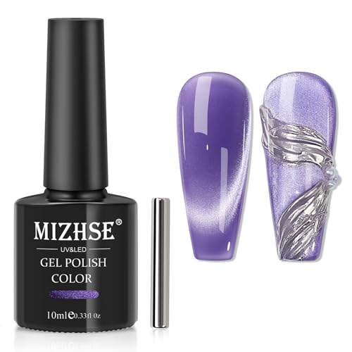 MIZHSE Cat Eye Gel Nail Polish: Purple Magnetic Gel Polish with Magnet Stick, Ceramic Crystal Magic Effect Moonlight Galaxy Shimmer Glitter Holographic Nail Gel Soak Off Nail Art Salon Manicure Home - Image 8