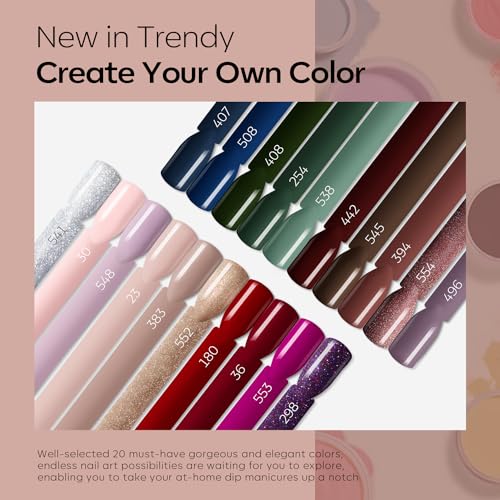 Modelones 32 Pcs Dip Powder Nail Kit Starter, 20 Colors Nude Pink Purple Brown Red Green Dipping Powder Liquid Set with Base/Top Coat Activator Brush Saver for Nail Art Manicure DIY Gift - Image 2