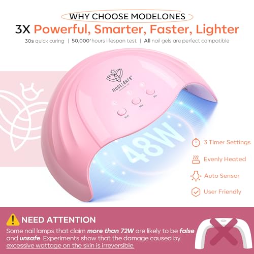 Modelones 45PCS Gel Nail Polish Kit with U V Light 28 Colors Valentine's Day Gift Pink Nude Purple Glitter Gel Nail Polish Set/48W Nail Dryer/Glossy & Matte Base Top Coat/Nail Primer/Manicure Tool DIY - Image 6