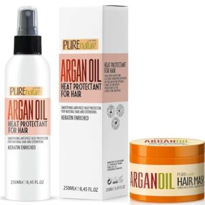 Moroccan Argan Oil Hair Mask Sulfate SLS Paraben Free - Deep Conditioner Treatment for Dry Damaged Hair and Moroccan Argan Oil Heat Protectant Spray for Hair with Keratin - Leave in Deep Conditioner