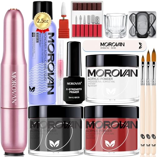 Morovan Acrylic Nail Kit with Drill - Professional Acrylic Powder and Liquid Set Full Nails Kit Acrylic Set with Primer Nail Brush for Acrylic Nail Extension Beginners DIY Acrylic Nail Art