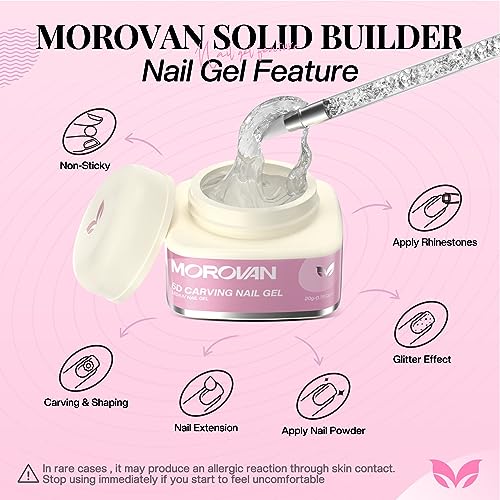 Morovan Solid Builder Gel for Nails: Clear Solid Nail Gel Multifunctional Solid Building Gel Long Lasting Hard Gel for Nail Strengthen Gel DIY at Home - Image 2