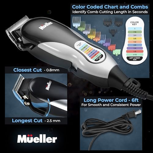 Mueller Ultragroom Professional Hair Clippers for Men with Colored Design, Hair Trimmer for Men, 12 Guide Combs, Trimmer for Hair, Beards, Head, Body, and Face - Image 5