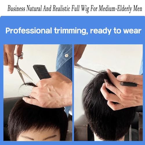 Natural Black Short Human Hair Wig for Medium to Elderly Men - Image 5