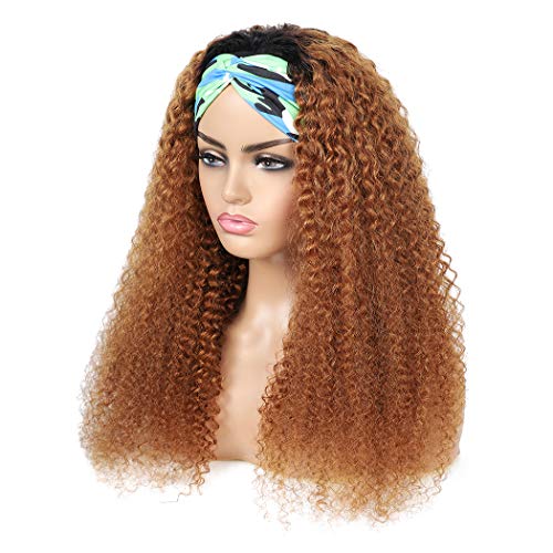 16" Ombre Curly Dark Brown Brazilian Kinky Afro Headband Wig for Women - Image 5