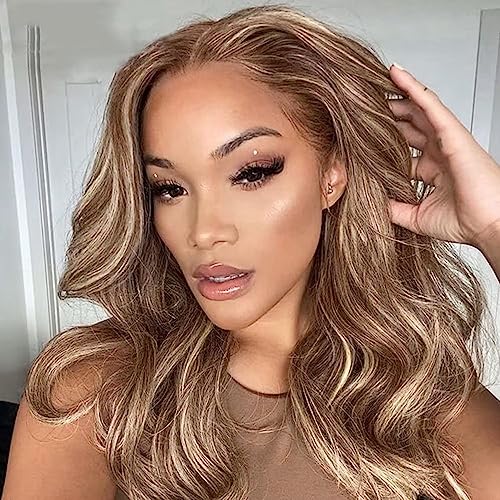 Ombre Highlight Honey Blond Loose Wave 13X6 HD Invisible Lace Front Human Hair Wigs for Women 150% Density Brazilian Remy Glueless Wig Pre Plucked with Baby Hair Bleached Knots for Women - Image 4