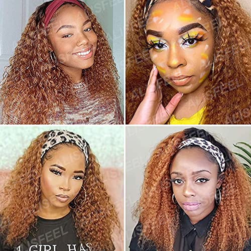 16" Ombre Curly Dark Brown Brazilian Kinky Afro Headband Wig for Women - Image 3
