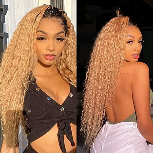 Ombre Human Hair Wigs 4x4 Closure Wig 1b27 Kinky Curly Wig Malaysian Virgin Hair Wet And Wavy With Baby Hair Pre Plucked Bleached Knots 2 Tone Dark Brown To Honey Blonde Hair 130% Density 24 Inch - Image 6