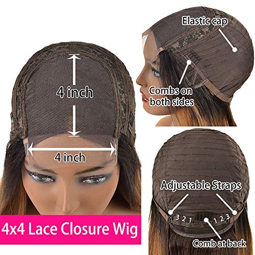 Ombre Human Hair Wigs 4x4 Closure Wig 1b27 Kinky Curly Wig Malaysian Virgin Hair Wet And Wavy With Baby Hair Pre Plucked Bleached Knots 2 Tone Dark Brown To Honey Blonde Hair 130% Density 24 Inch - Image 7