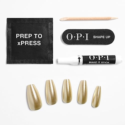 OPI xPress/On Press On Nails, Up to 14 Days of Gel-Like Salon Manicure, Vegan, Sustainable Packaging, With Nail Glue, Long Gold Shimmery Coffin Shape Nails, Break the Gold - Image 4