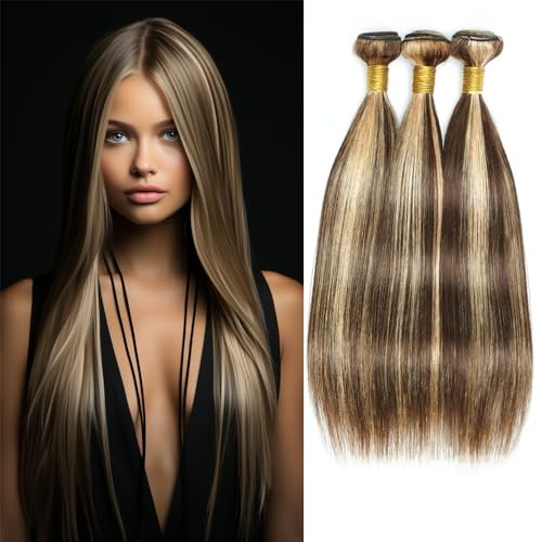 P4/613 Straight Bundles Human Hair Ombre Bundles 26 28 30 Inch Designed for Black Women Brown Highlight Human Hair Bundles (100g/Pc)