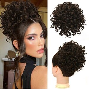 PEACOCO Messy Bun Short Curly Ponytail Extension Elastic Drawstring Loose Hair Bun Hair Pieces for Women with Thinning Hair High Temperature Synthetic Fiber Hair Bun Extension 80g
