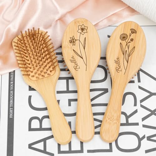 Personalized Bamboo Brushes for Women Custom Name Hair Brush Bridesmaid Hairbrush Detangling Brush For Curly Hair Thick Hair Birthday Gift for Wife Mom Grandma Friends Sister Her - Image 3