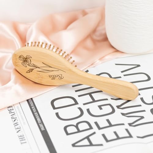 Personalized Bamboo Brushes for Women Custom Name Hair Brush Bridesmaid Hairbrush Detangling Brush For Curly Hair Thick Hair Birthday Gift for Wife Mom Grandma Friends Sister Her