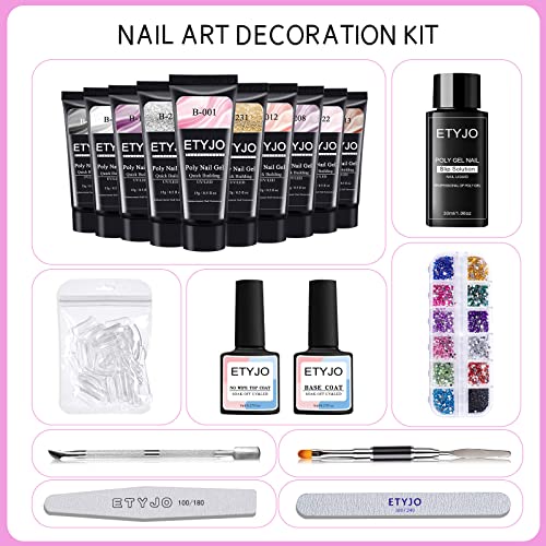 Poly Gel Nail Kit 10 Colors Quick Nail Extension Gel Builder Slip Solution Nail Strengthener Rhinestone French Complete Poly Gel Beginner Starter Kit for DIY Manicure Home Women Gift - Image 6