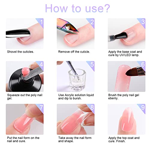 Poly Gel Nail Kit 10 Colors Quick Nail Extension Gel Builder Slip Solution Nail Strengthener Rhinestone French Complete Poly Gel Beginner Starter Kit for DIY Manicure Home Women Gift - Image 8