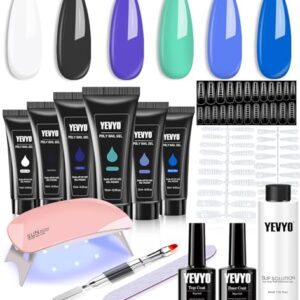 Poly Gel Nail Kit, 6 Poly Nail gel Colors With Nail Lamp, Nail Extension Kit With Slip Solution Top Base Coat Builder Nails Art Tools For Beginners Gift for Christmas