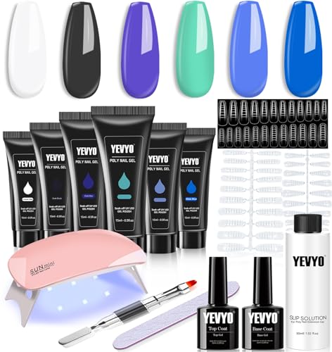 Poly Gel Nail Kit, 6 Poly Nail gel Colors With Nail Lamp, Nail Extension Kit With Slip Solution Top Base Coat Builder Nails Art Tools For Beginners Gift for Christmas