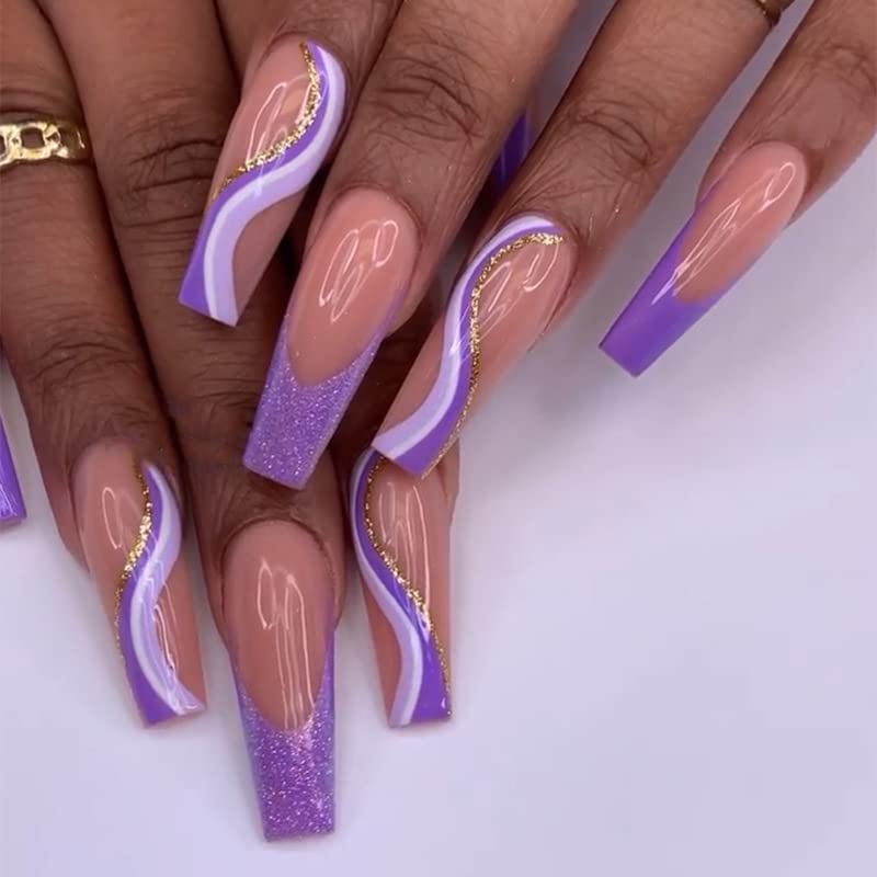 Purple coffin acrylic nails for a stylish look.