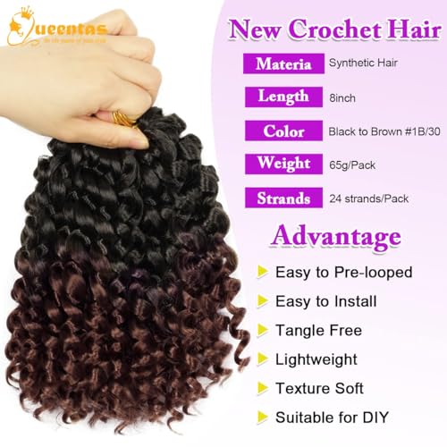 QUEENTAS 6Packs Jamaican Bounce Crochet Hair for Women Bounce Curl Wand Curl Crochet Braiding Braids Hair Curly Crochet Hair 72 Roots (8inch,#1B/30) - Image 2