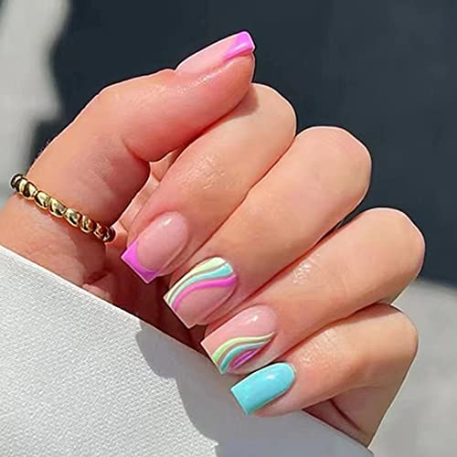 Vibrant Rainbow Ombre Acrylic Nail Tips for Stylish Nail Art Sets