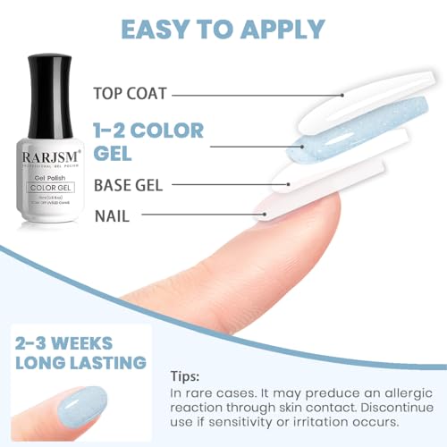 RARJSM Iridescent Glitter Gel Nail Polish Clear Pastel Blue Chunky Sparkle Rainbow Shimmer Jelly Transparent Sky Blue Gel Polish Single Bottle Soak off UV LED Cured for Home Salon Manicure 15ML - Image 6