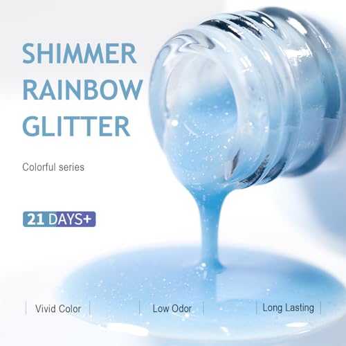 RARJSM Iridescent Glitter Gel Nail Polish Clear Pastel Blue Chunky Sparkle Rainbow Shimmer Jelly Transparent Sky Blue Gel Polish Single Bottle Soak off UV LED Cured for Home Salon Manicure 15ML - Image 4