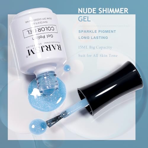 RARJSM Iridescent Glitter Gel Nail Polish Clear Pastel Blue Chunky Sparkle Rainbow Shimmer Jelly Transparent Sky Blue Gel Polish Single Bottle Soak off UV LED Cured for Home Salon Manicure 15ML - Image 2