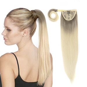 20 Inch Natural Brown Real Human Hair Ponytail Extension, Clip-in