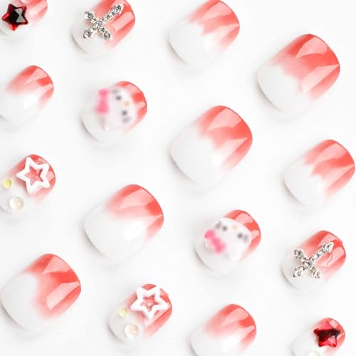 Chic Red and White Ombre Acrylic Nail Design Kit for Stylish Nail Art Enthusiasts - Image 3