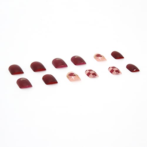 Red Checkered Acrylic Nail Design 24 Piece Set for Stylish Nail Art - Image 5