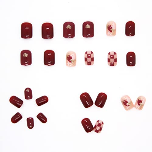 Red Checkered Acrylic Nail Design 24 Piece Set for Stylish Nail Art - Image 4