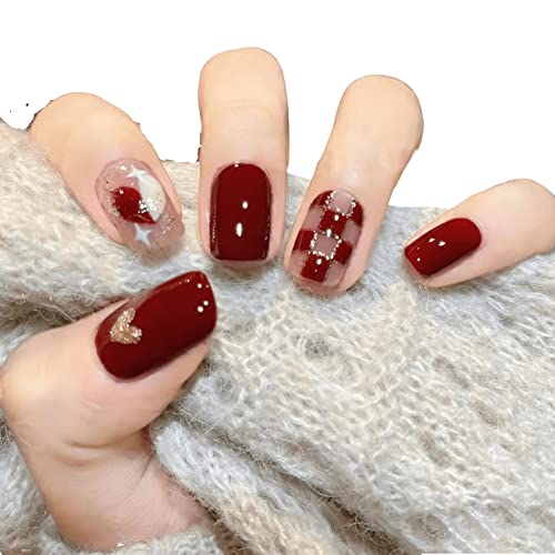 Red Checkered Acrylic Nail Design 24 Piece Set for Stylish Nail Art