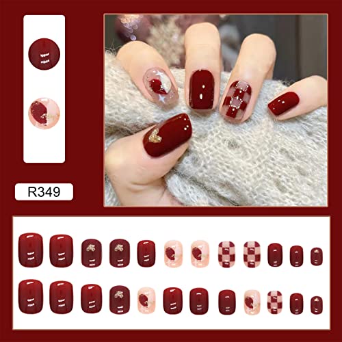 Red Checkered Acrylic Nail Design 24 Piece Set for Stylish Nail Art - Image 3
