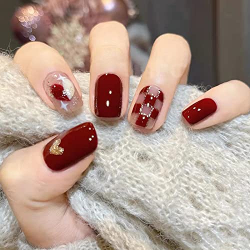 Red Checkered Acrylic Nail Design 24 Piece Set for Stylish Nail Art - Image 2