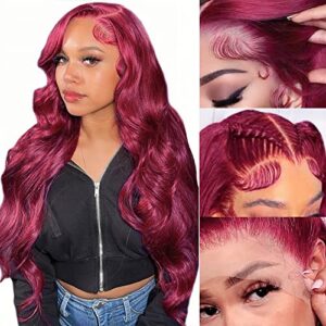 Red Human Hair Lace Front Wig in Red